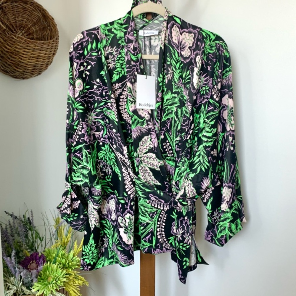 NWT Rodebjer Tennessee Floral Kimono Wrap Blouse Jacket